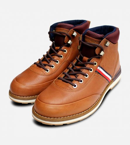 Tommy Hilfiger Luxury Outdoor Boots in Tan Brown Leather