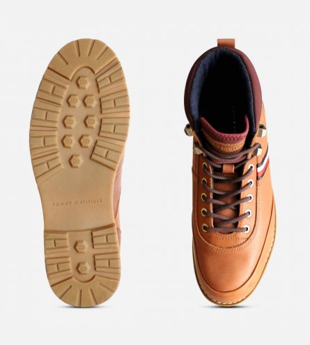 Tommy Hilfiger Luxury Outdoor Boots in Tan Brown Leather
