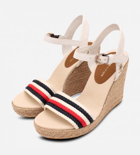 Tommy Hilfiger Premium White Leather Wedge Sandals