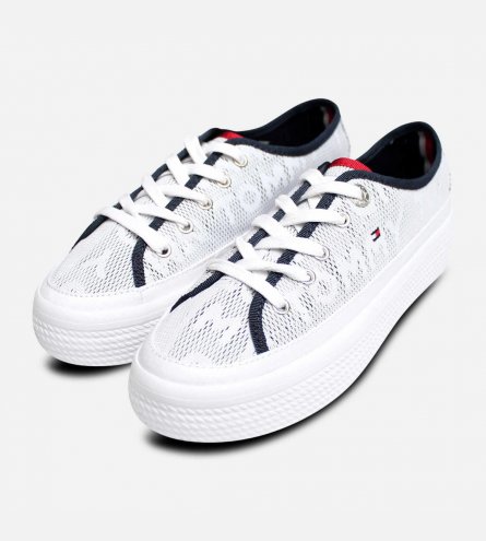 Tommy Hilfiger White Flatform Sneaker with Navy Jacquard