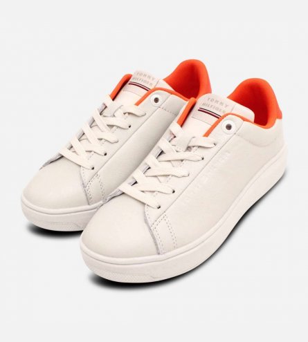Tommy Hilfiger Premium Leather Sneakers with Coral Heel
