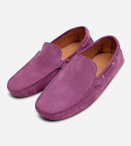 Mens Violet Purple Suede Italian Driving Shoe Moccasins