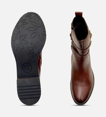 Antique Brown Leather Double Buckle Bagatt Ankle Zip Boot