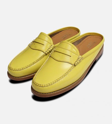 Ladies Lemon Yellow Patent Leather Bass Slides