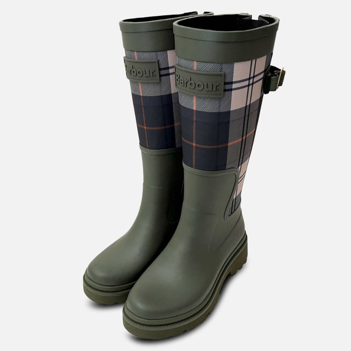 Barbour Olive Green Waterproof Platform Dena II Tartan Welly