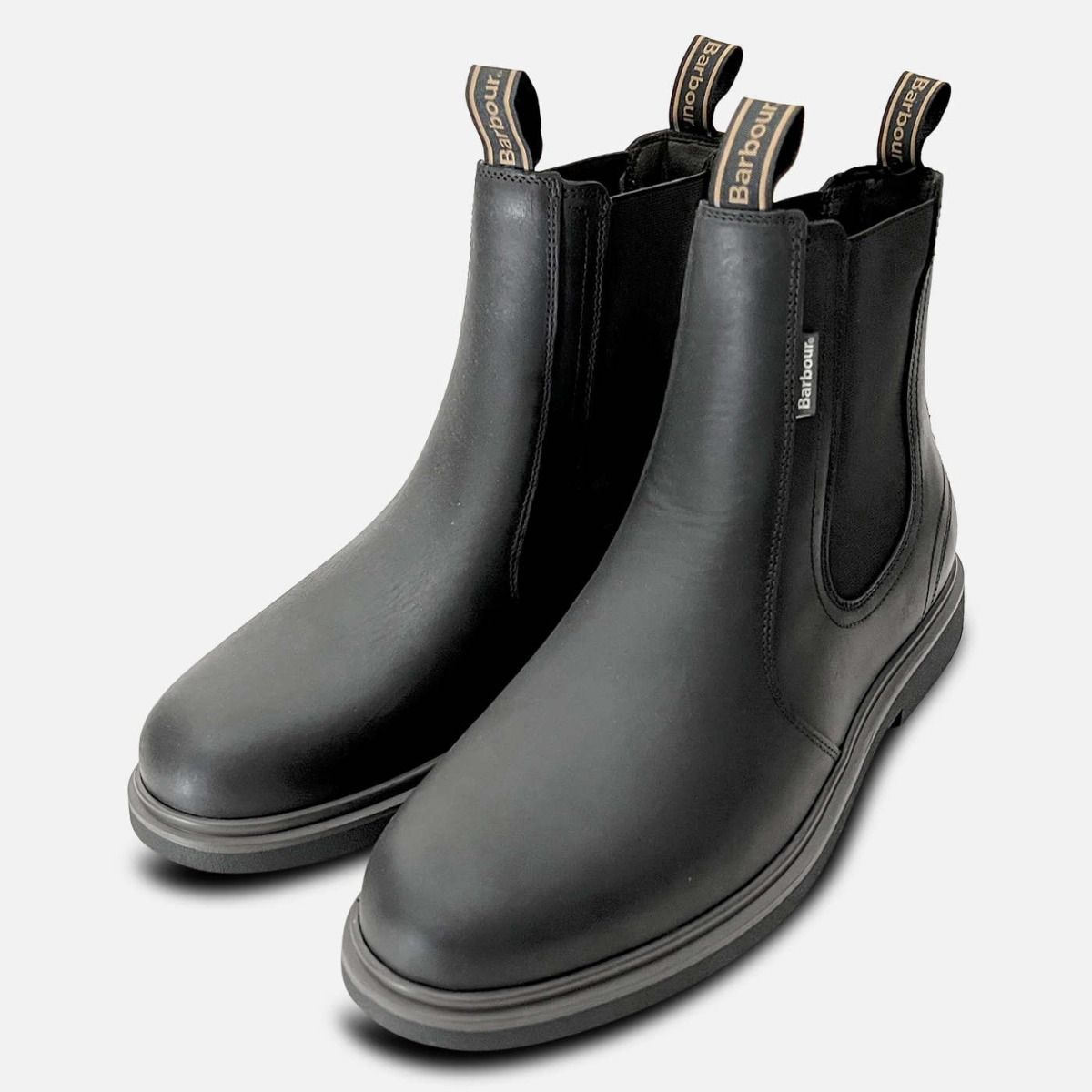 Barbour Black Waxy Leather Hale II Chelsea Boots for Men