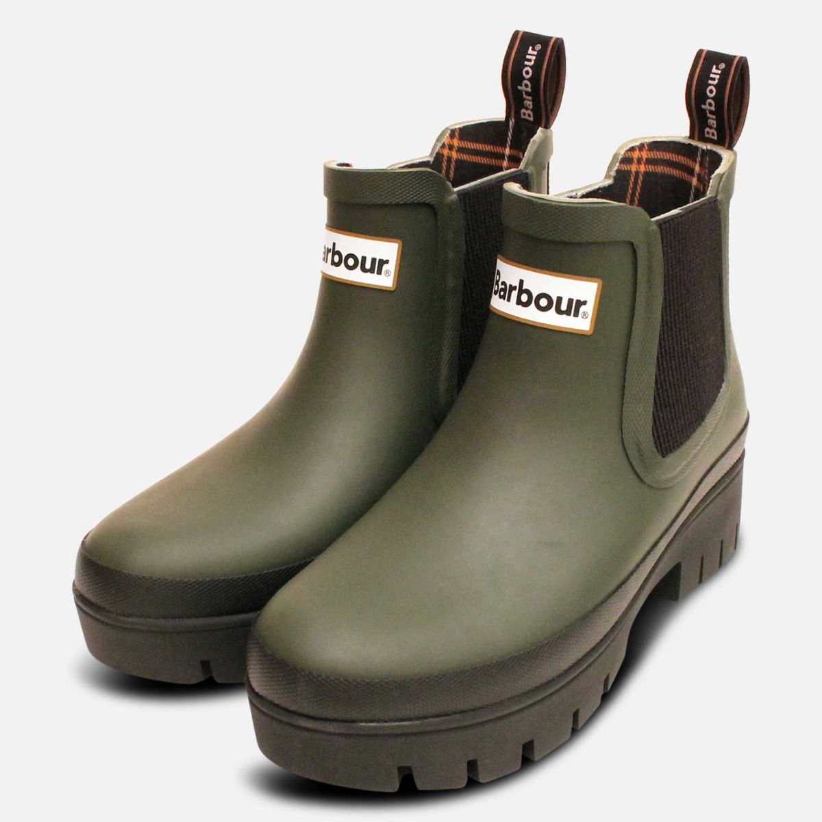 Barbour Olive Green Platform Chelsea Boot Welly