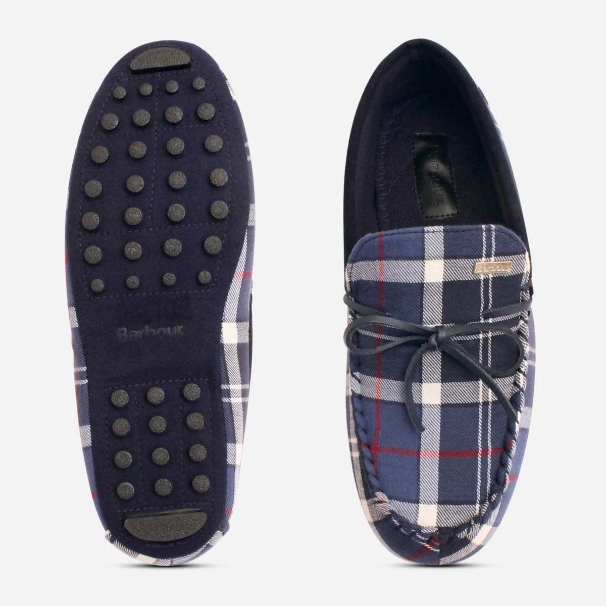 Barbour Porterfield Slippers Size 8 Navy Suede Tartan Plaid Lining House shoe Barbour Mens Blue Tartan Luxury Moccasin Slippers main image 3