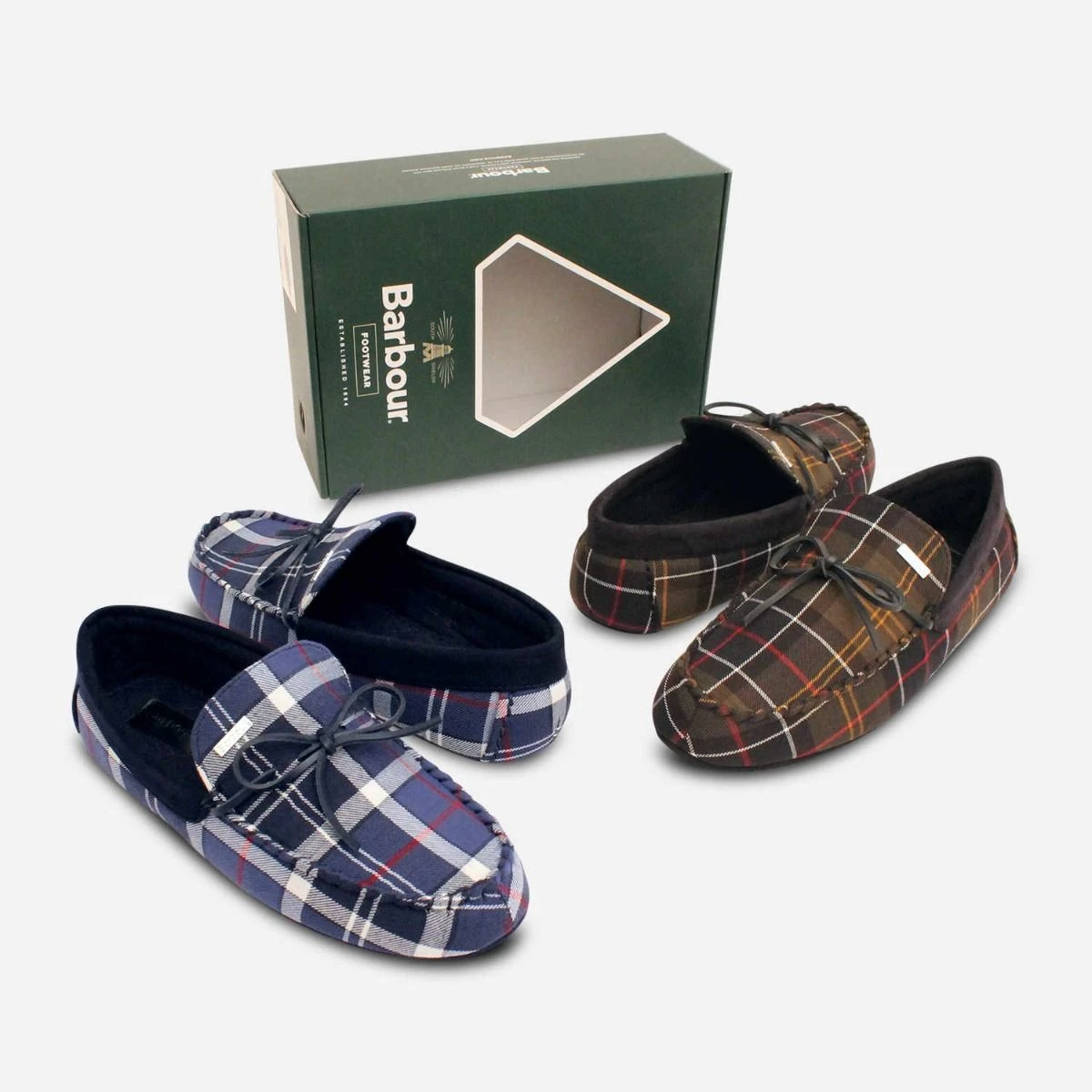 Barbour Mens Blue Tartan Luxury Moccasin Slippers display picture 1