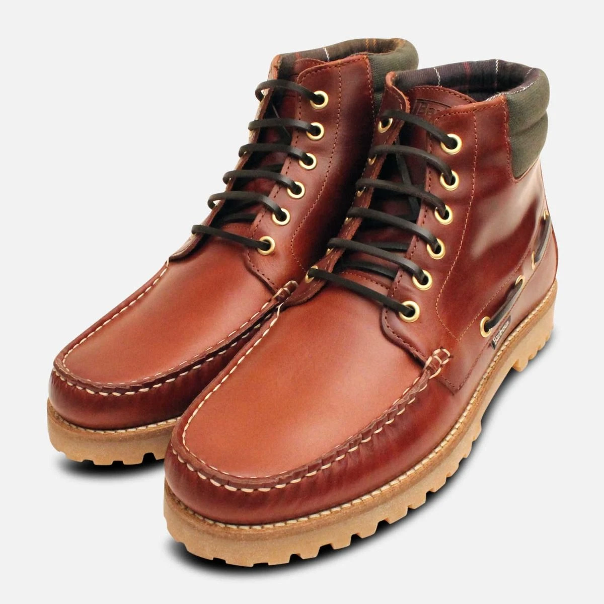 Barbour Waxy Brown Tiller II Boat Boots with Rubber Sole