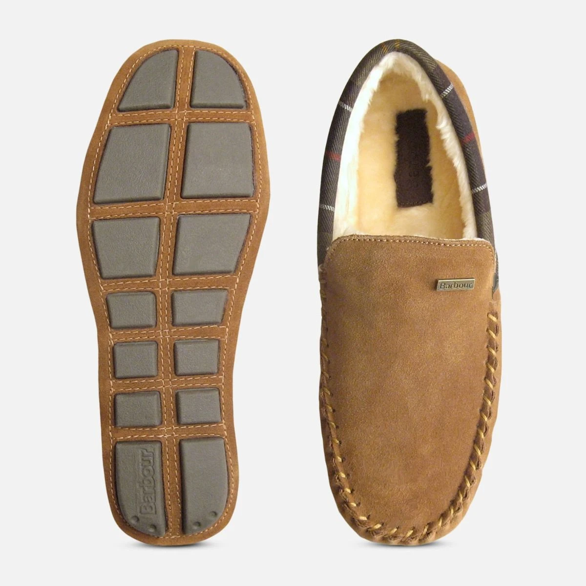Barbour Mens Light Brown Suede Slippers Fur Lining