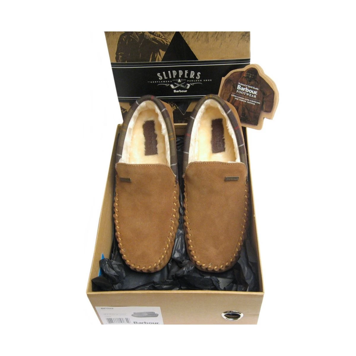 Barbour Mens Light Brown Suede Slippers Fur Lining display picture 3