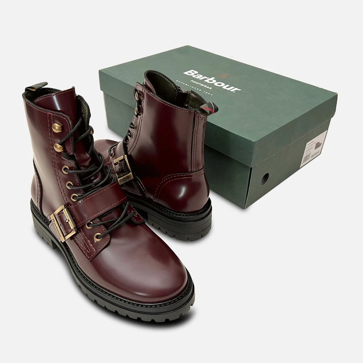 Barbour Designer Womens Cherry Polished Buckle Zip Boots