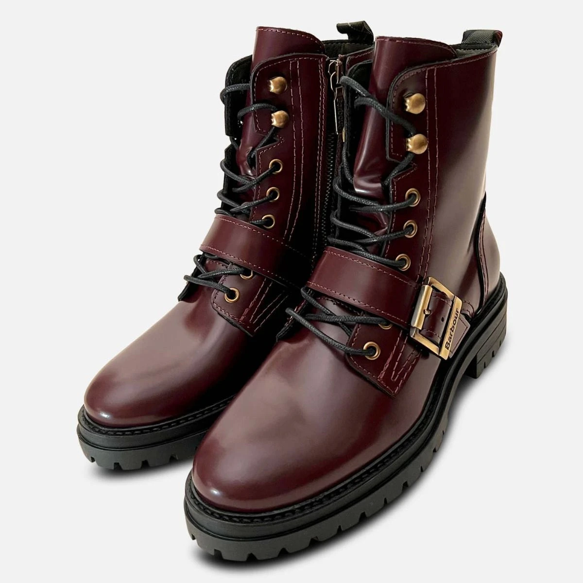 Barbour Designer Womens Cherry Polished Buckle Zip Boots