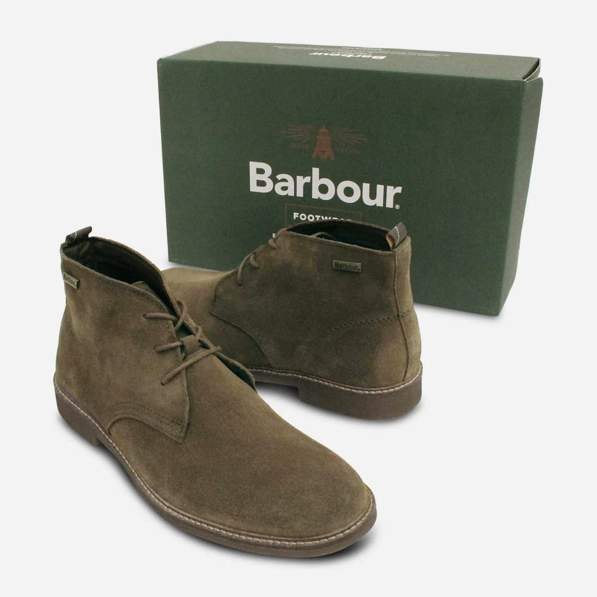 Barbour Olive Green Suede Lace Up Chukka Boots display picture 1