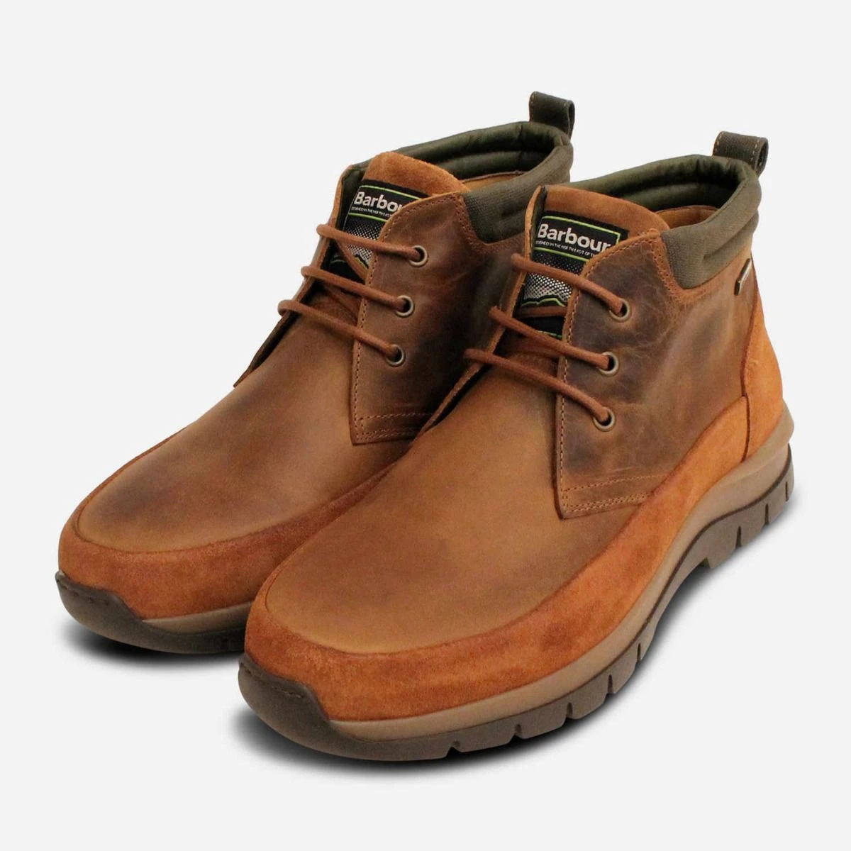 (Size 8) Barbour Underwood Chocco Men\'s Boots Shoes Barbour Mens Cognac Grain Designer Suede Lace Up Boots main image 4