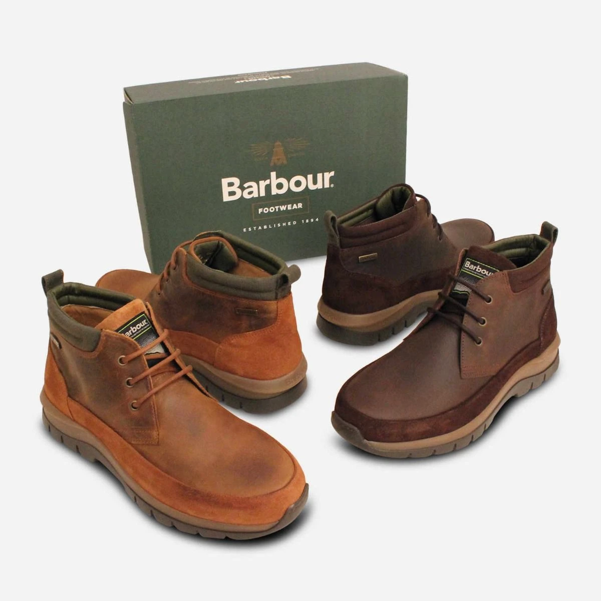 Barbour Mens Tan Brown Designer Lace Up Walking Boots display picture 1