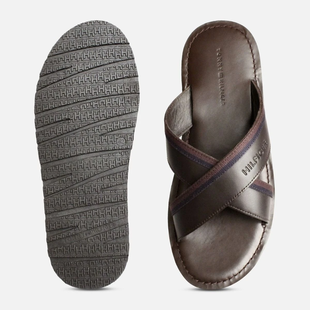 Coffee Brown Tommy Hilfiger Cross Strap Sandals