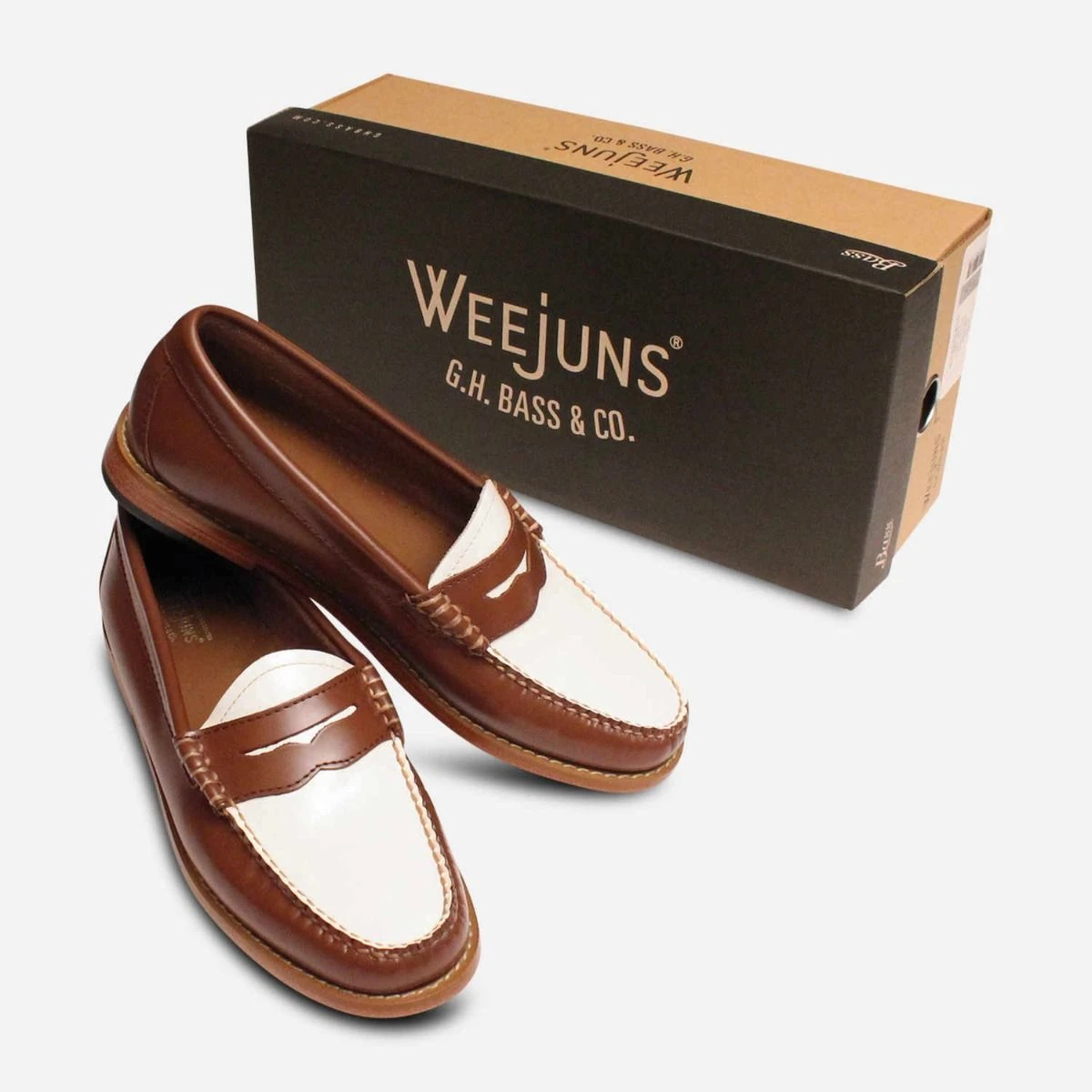 Bass Weejuns Limited Edition Brown & White Penny Loafers