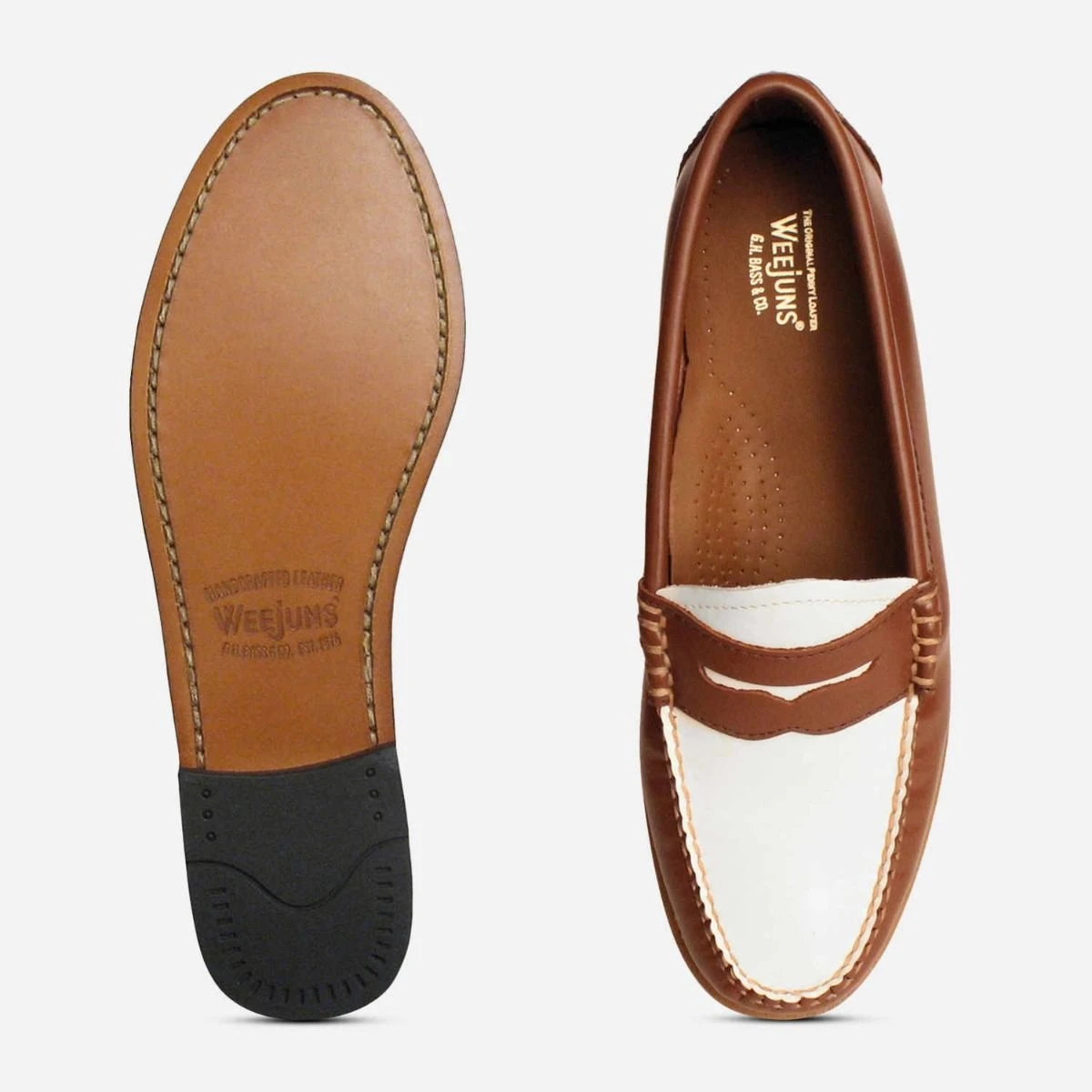 Bass Weejuns Limited Edition Brown & White Penny Loafers display picture 2