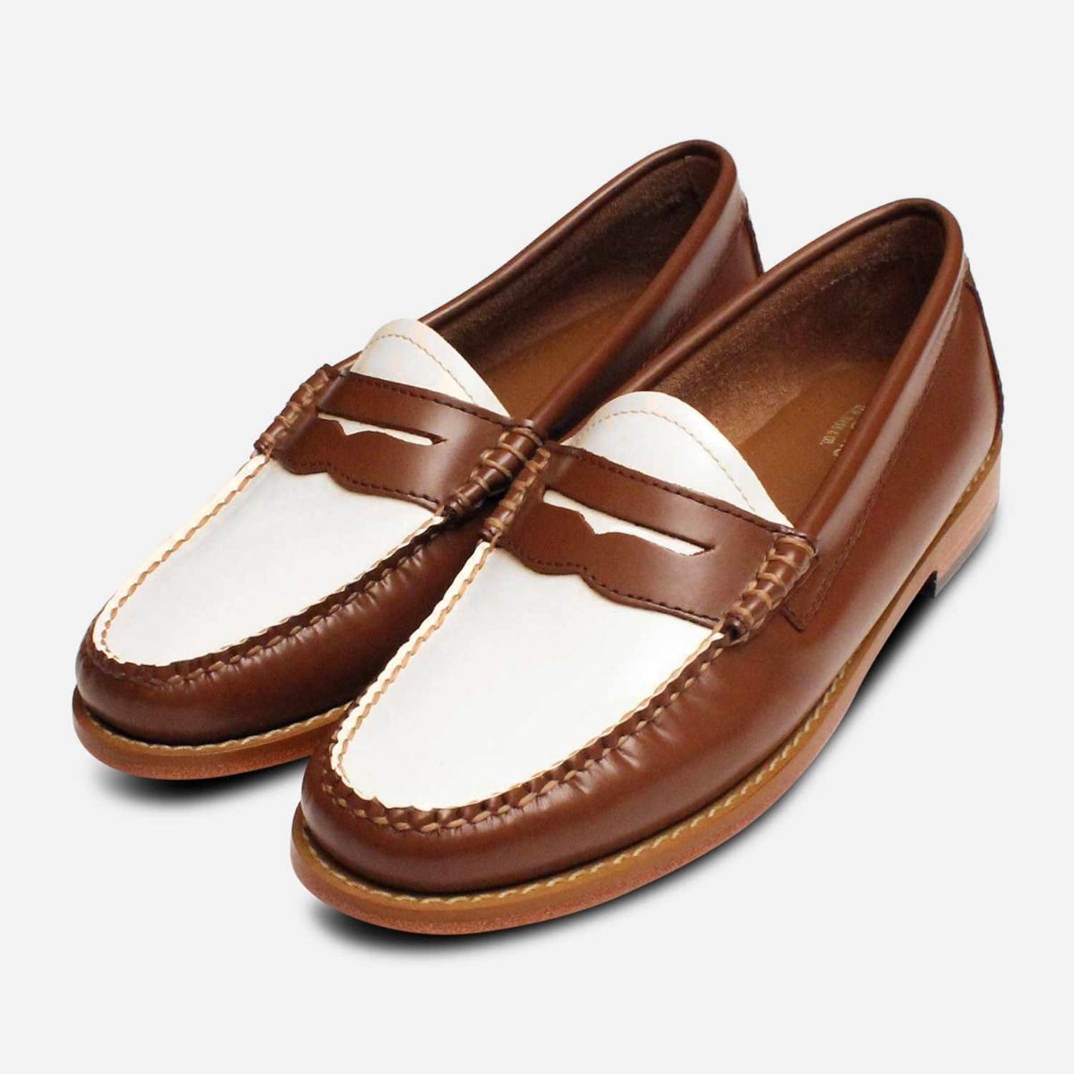 G.H. Bass & Co. Two-Tone Brown and White Penny Loafers 14 GH Bass & Co Whitney Weejuns Womens 7.5D Loafer Brown White  main image 2