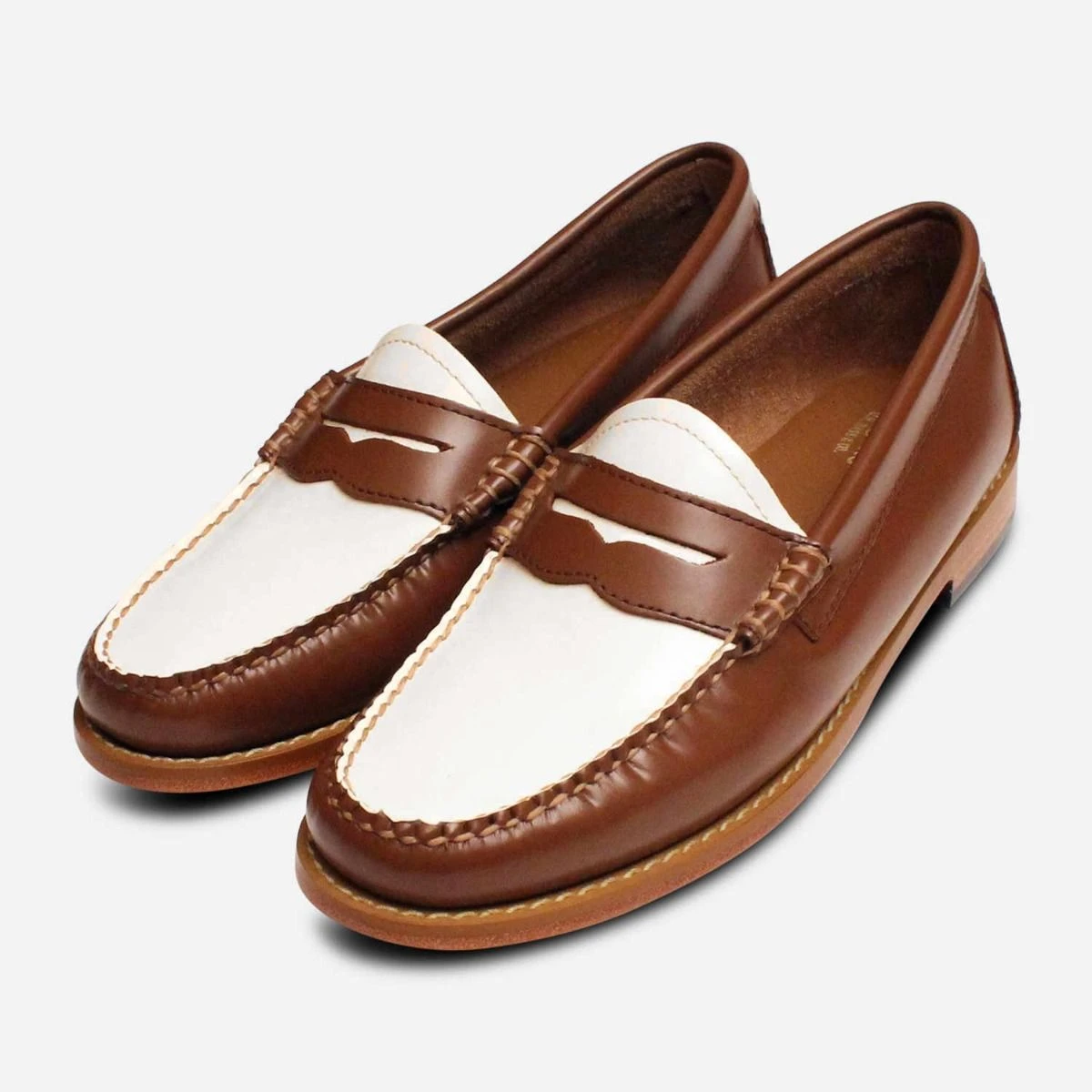 Bass Weejuns Limited Edition Brown & White Penny Loafers