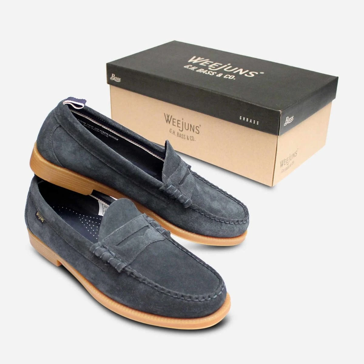 Bass Weejuns Jeans Blue Suede Leather Larson Loafers display picture 1