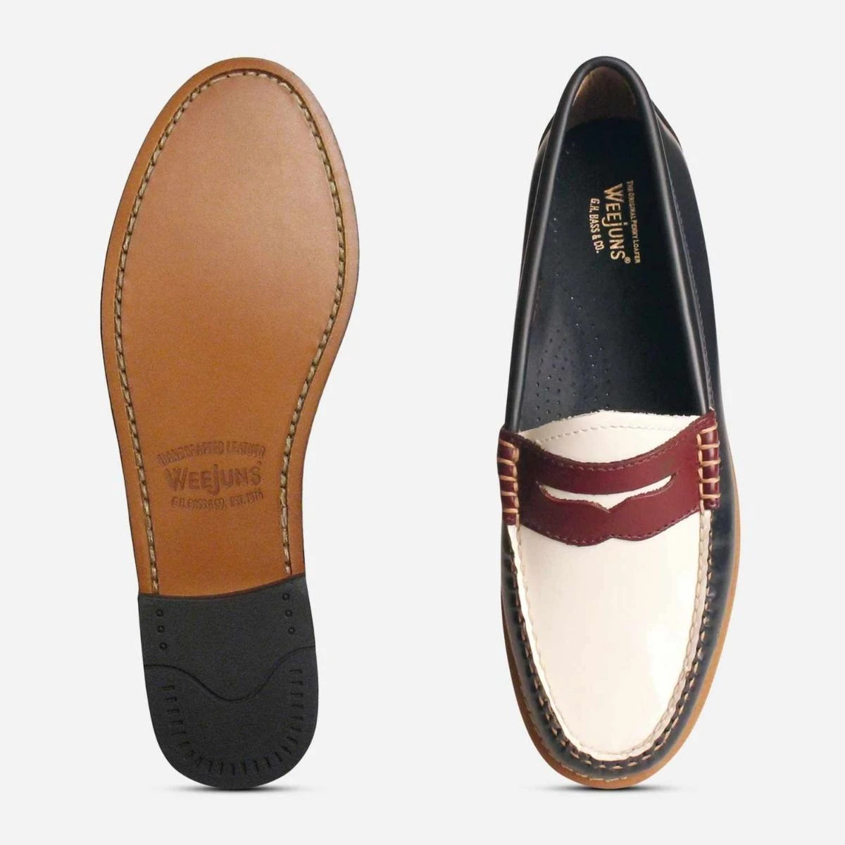 Bass Weejun Tricolore Spectator Shoes in White Navy Wine display picture 1
