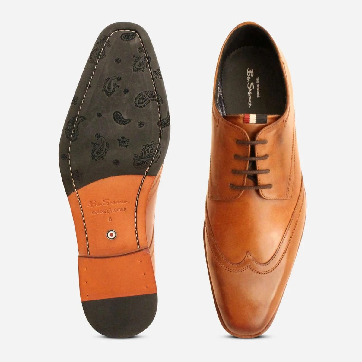 Tan Leather Wingtip Formal Sherman Premium Dress Shoe display picture 3