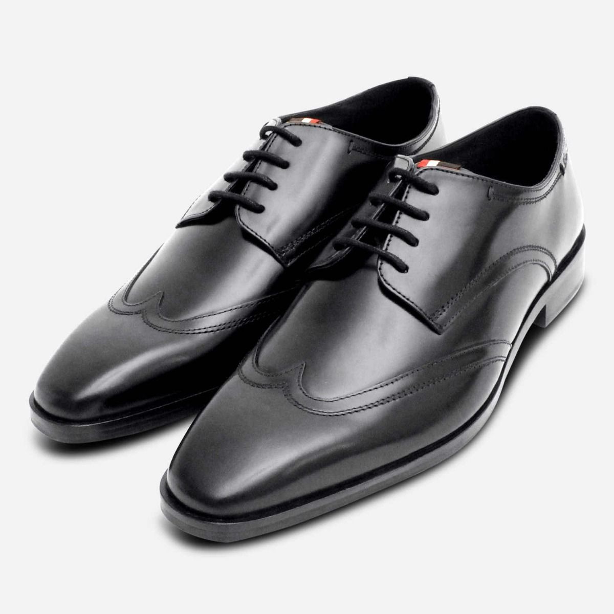 Ben Sherman Mens Gatsby Wingtip Shoes Size 11 Leather & Canvas Black Polished Wingtip Formal Sherman Premium Dress Shoe main image 2