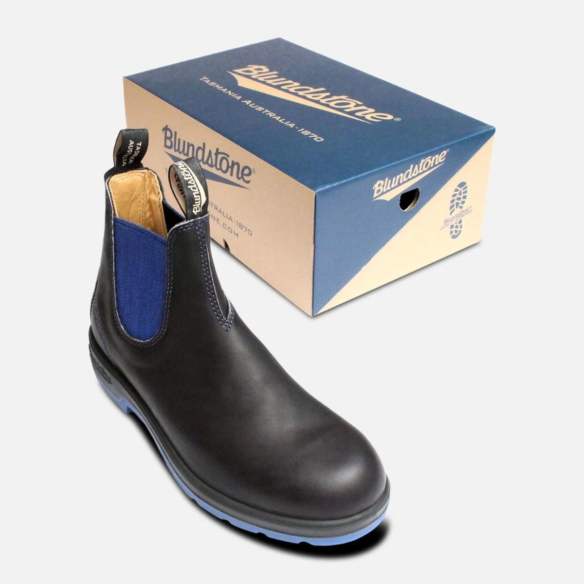 Blundstone Black Leather Chelsea Chukka Boots with Blue Pull Tabs Black & Blue Mens Blundstone Chelsea Boots main image 4
