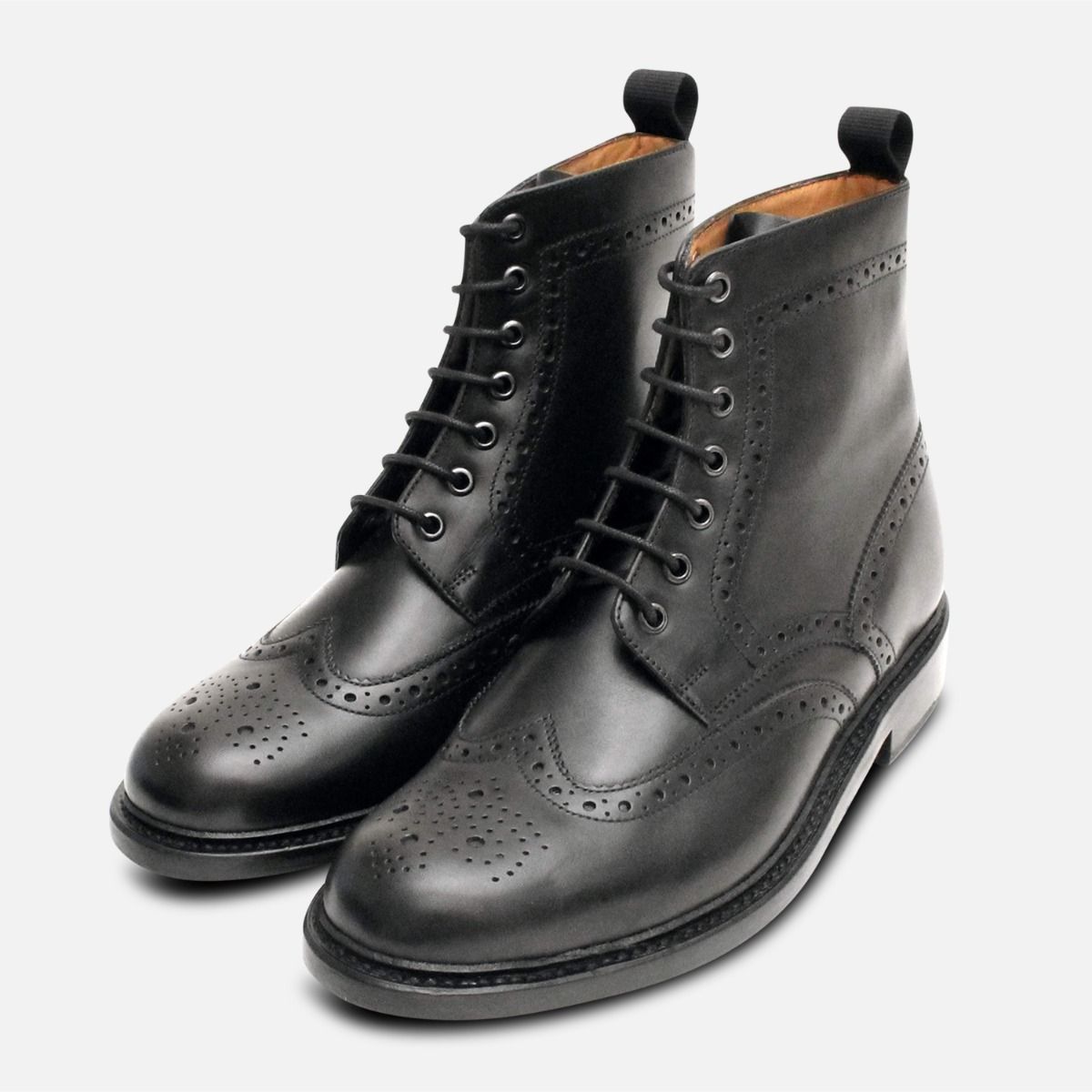 Black Goodyear Welted Brogue Chapman Country Boots