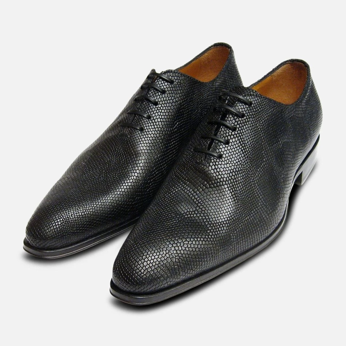 Designer Black Lizard Skin Whole Cut Iguana Mens Italian Shoes