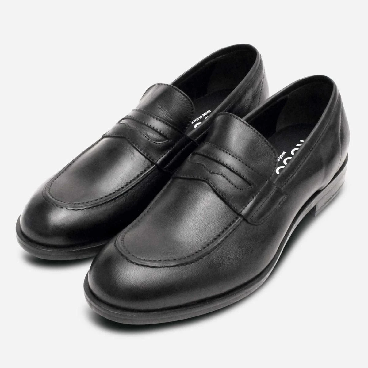 Cortina Italian Men\'s Classic Black Leather Penny Loafer Shoes Mens 10-11 Black Cente Penny Loafers | Italian Shoes for Men main image 2
