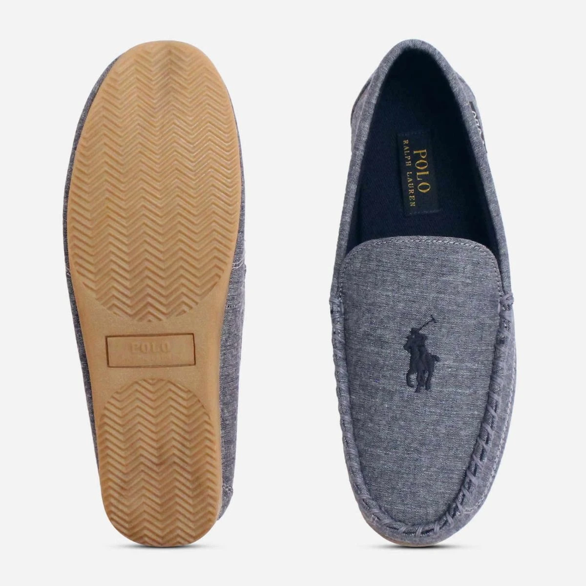 Ralph Lauren Mens Blue Chambray Slippers Navy Polo