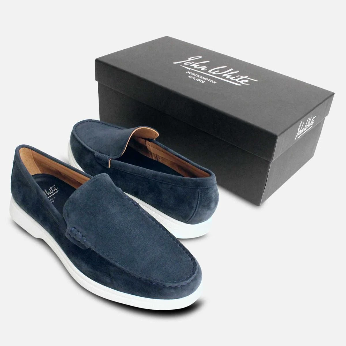 John White Blue Suede Shoes with White Rubber Sole display picture 2