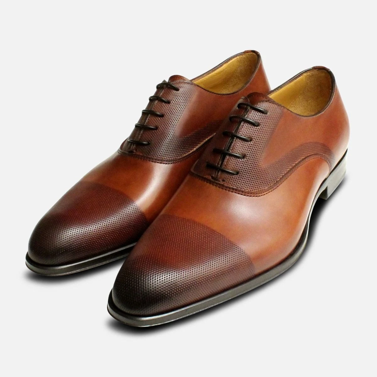 Emporio Made In Italy Cognac Brown Perforated Oxford Men’s 44 (US10-10.5) Shoes Cognac Brown  main image 2