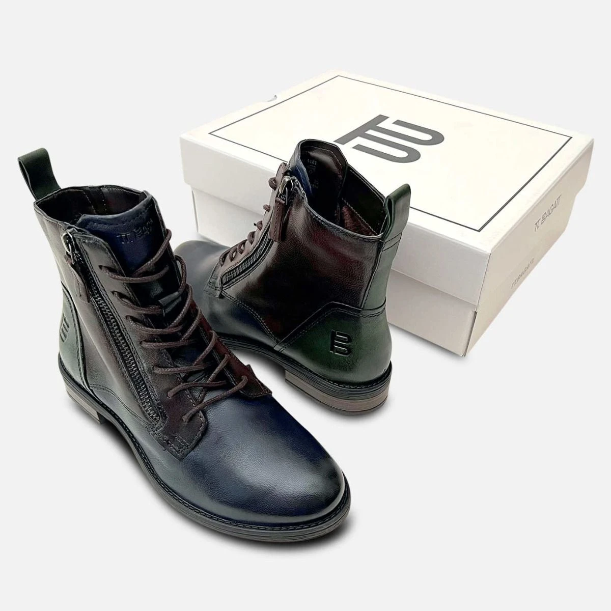 Navy Blue Brown and Green Lace Up TT Bagatt Zip Boots Navy Blue Brown and Green Lace Up TT Bagatt Zip Boots