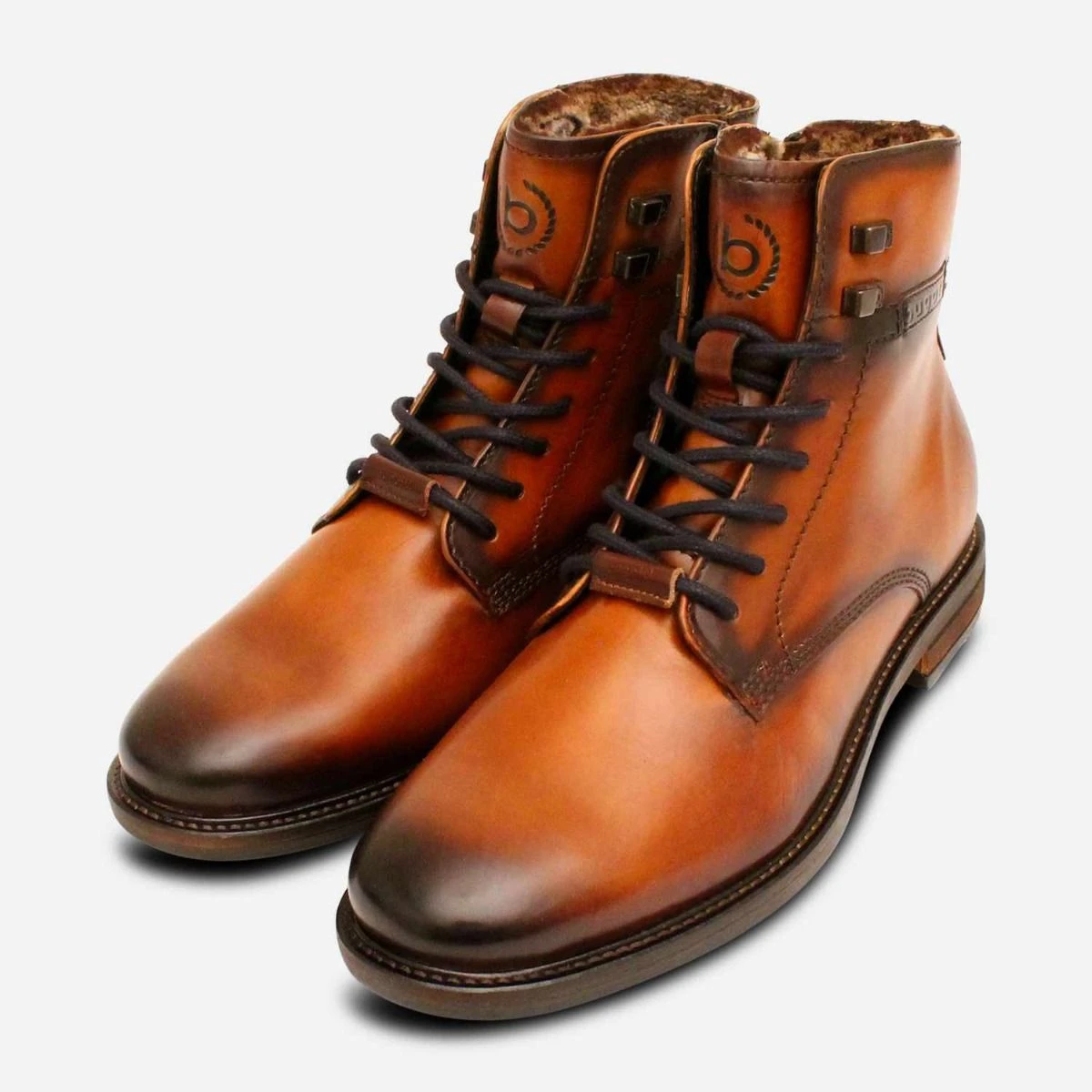 Warm Fur Lined Bugatti Mens Tan Winter Lace Up Boots Warm Fur Lined Bugatti Mens Tan Winter Lace Up Boots