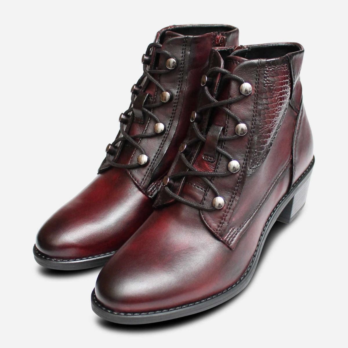 Bugatti Dark Burgundy Leather Womens Ankle Zip Boots display picture 2