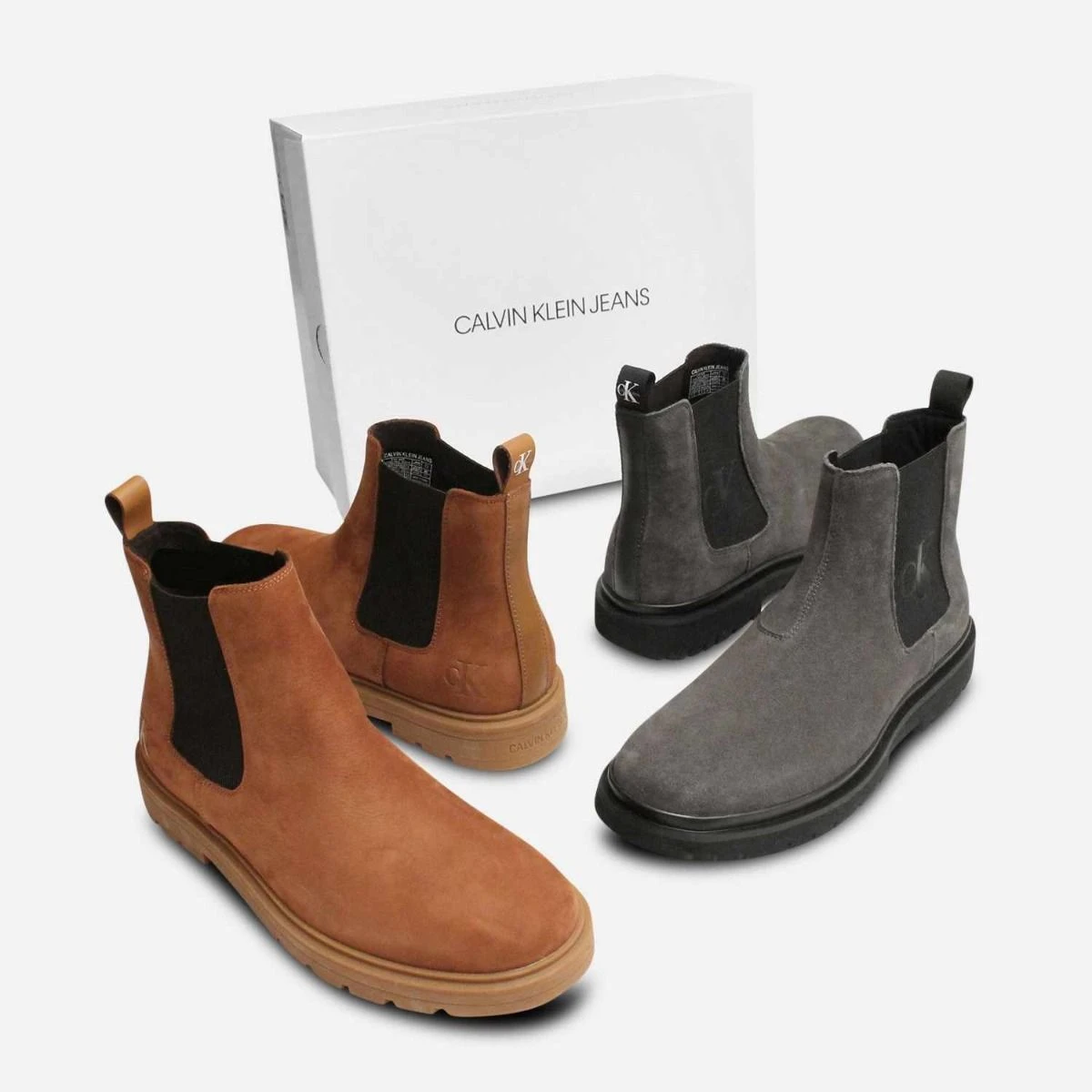 Calvin Klein Premium Tobacco Nubuck Leather Chelsea Boots display picture 3