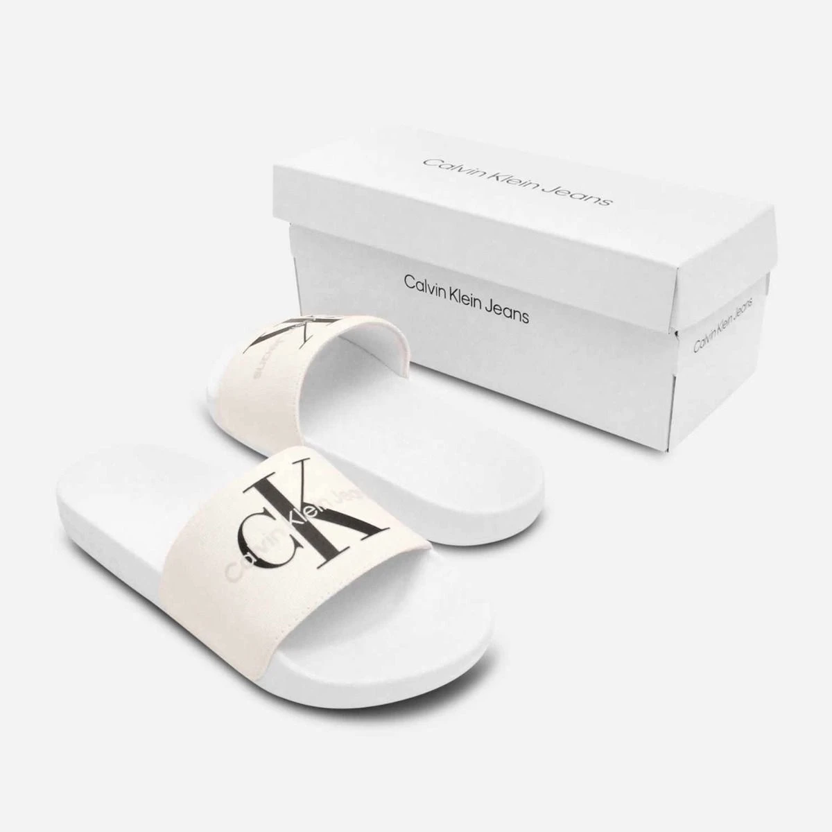 Calvin Klein Unisex Slide Sandals White Size 10M Casual‎ Summer Calvin Klein Slides for Men Sizes 9 and 10... | Depop main image 2