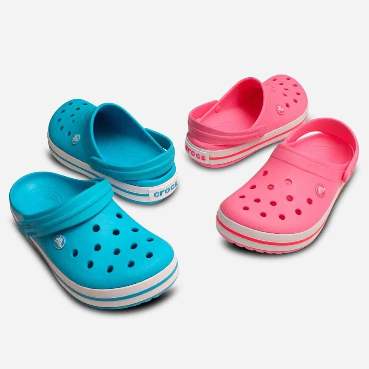 Crocs Turquoise Aqua and White Crocband Designer Clogs display picture 1