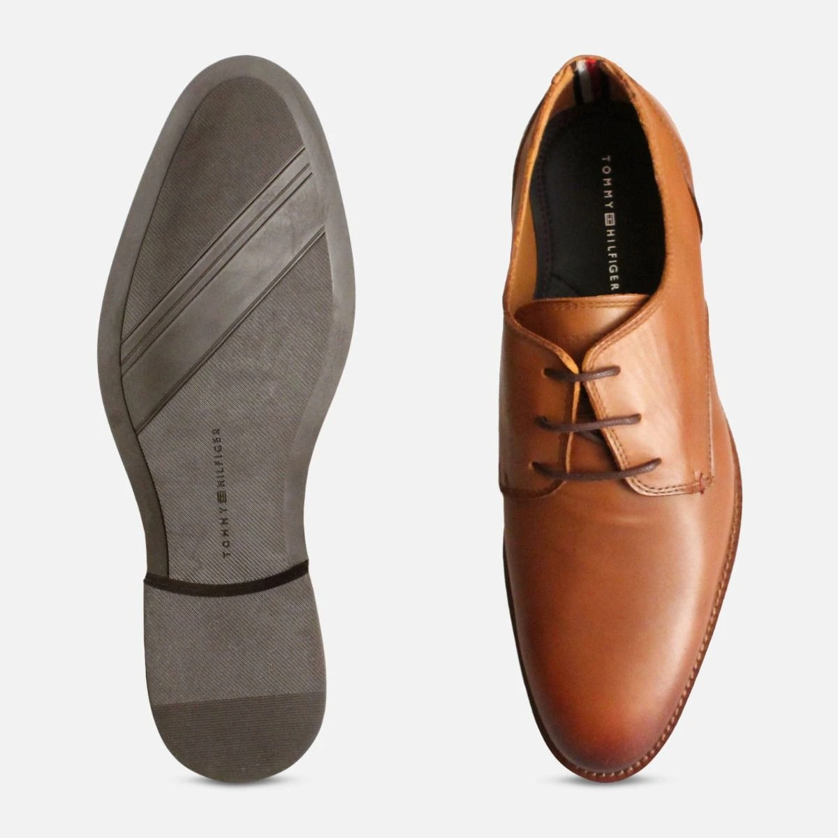 Tommy Hilfiger Men\'s Cognac Textured Leather Derby Oxfords Cognac Brown Tommy Hilfiger Daytona Shoes main image 4