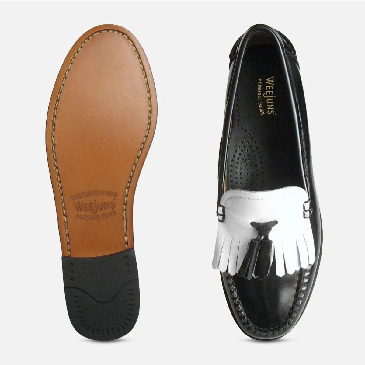 GH Bass Weejuns- Classic Two-Tone Black & Brown Tassel Loafers Bass Weejuns Honey Brown Polished Fringe Tassel Loafers main image 4