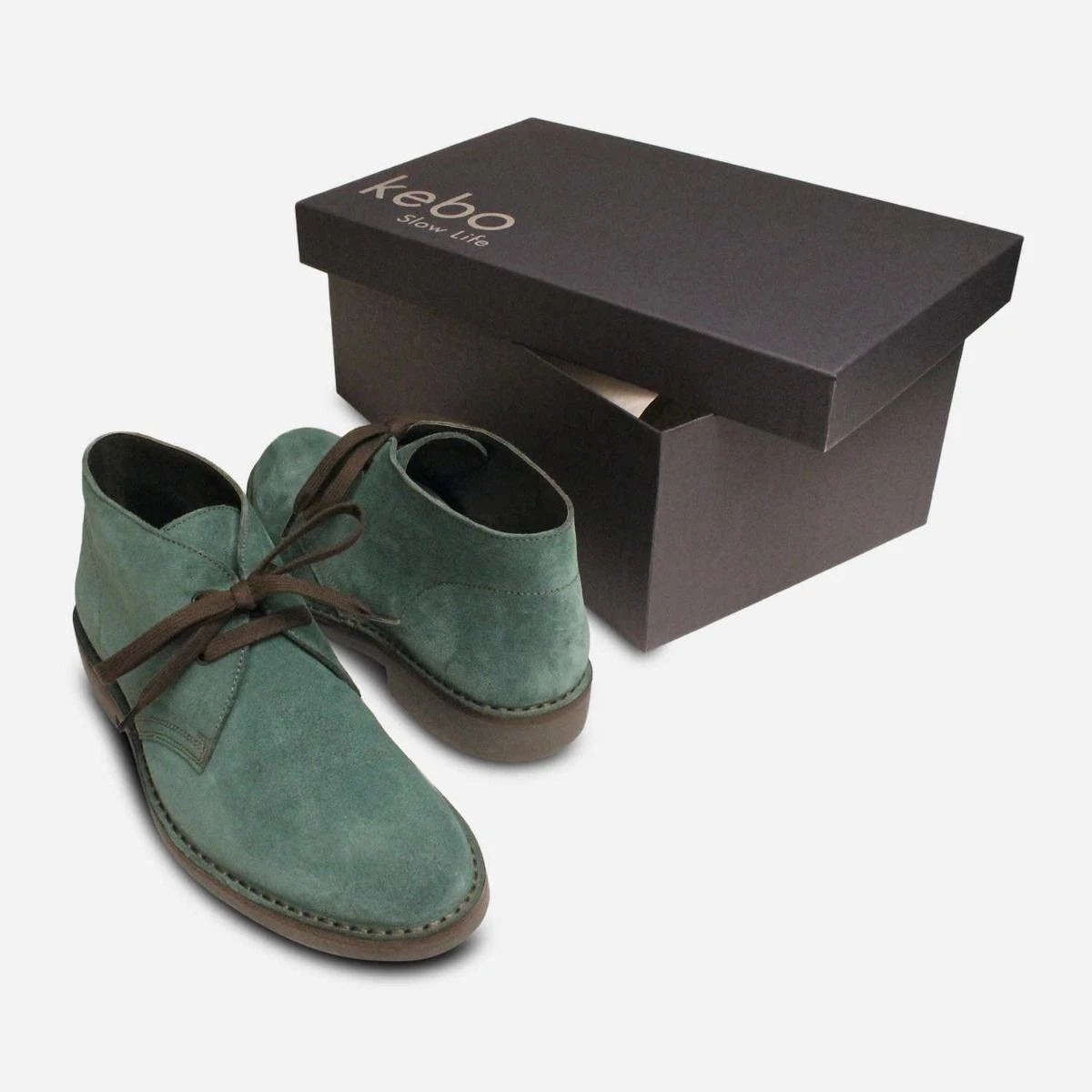 Pine Green Suede Italian Mens Designer Desert Boots display picture 1
