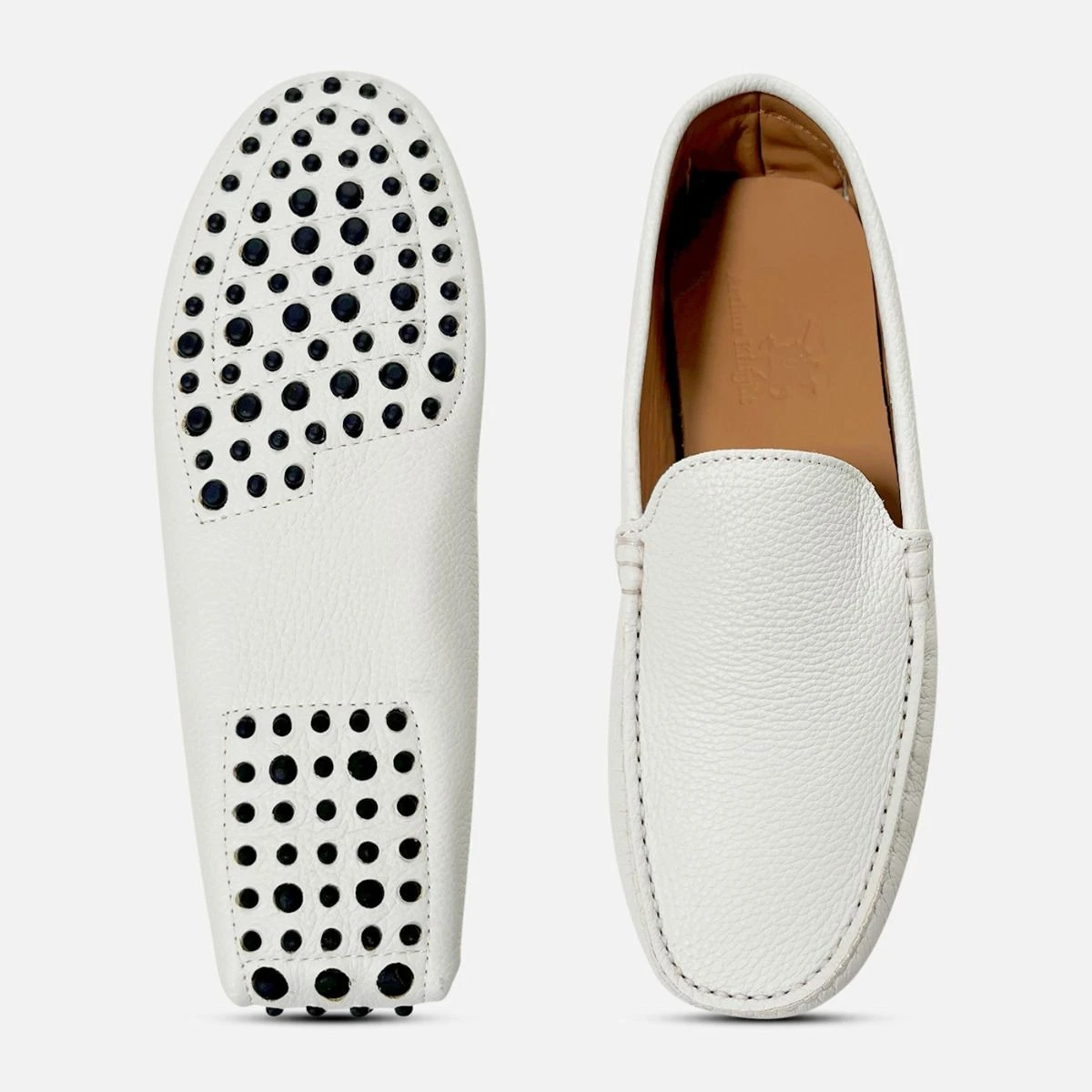 Italy Made Leather Driving Moccasins Shoes Size 44 - 10.5 White Pebbled Leather Off-white Leather Driving Shoes | Aurélien main image 4