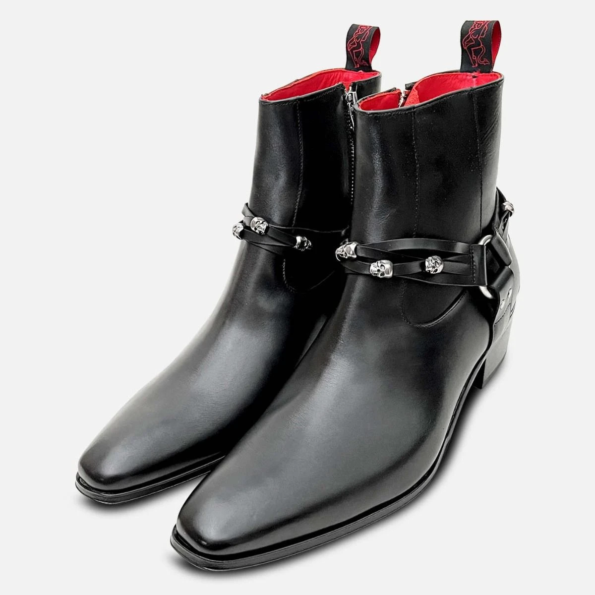 90s ~ 00s Fifth Avenue harness 弾丸 boots Jeffery West Black Harness Zip Boots with Cuban Heel