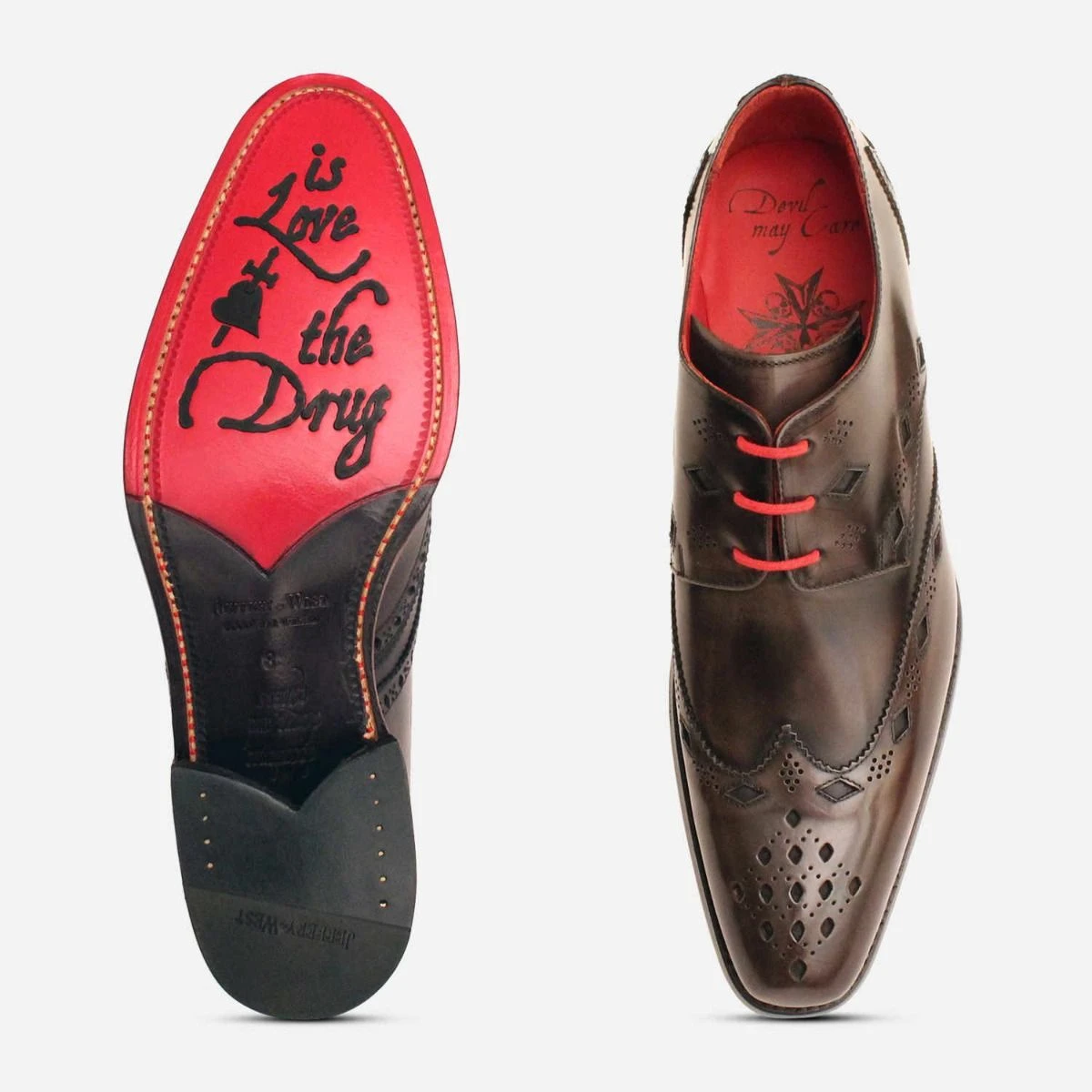 Jeffery West Brown Polished Premium Diamond Brogue Shoes display picture 1