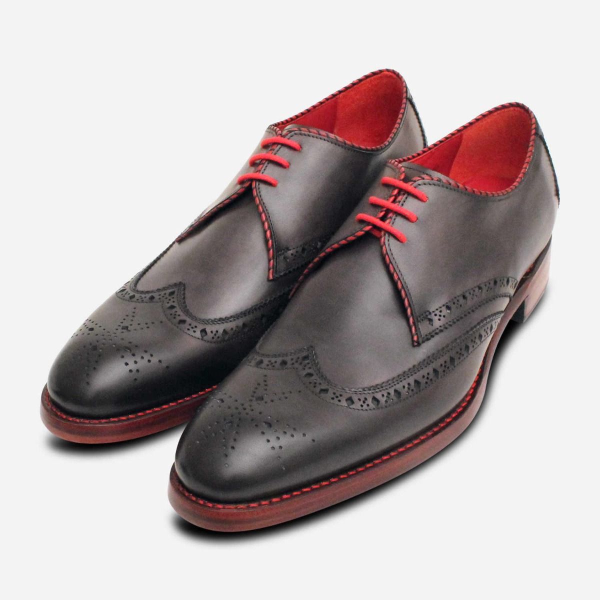 Jeffery West Grey Diamond Red Lace Up Mens Shoes display picture 3